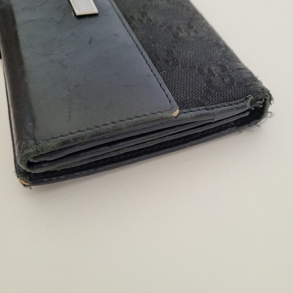 Gucci GG Monogram Long Wallet Black Canvas Leather Logo Bar 035-213313-2150 - Picture 14 of 15